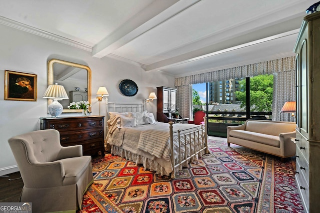 2660 Peachtree Rd Unit 6A, Atlanta, GA 30305 - bedroom with beamed ceiling and access to outside