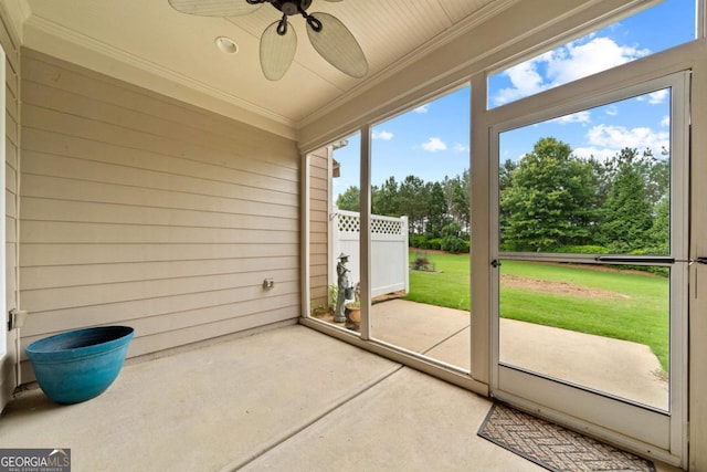 1370 Summer Hollow Rd, Greensboro, GA 30642 - unfurnished sunroom with a ceiling fan