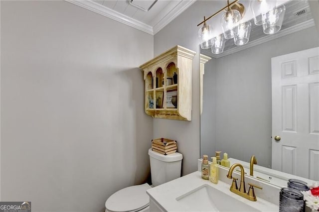 10000 Barston Ct, Johns Creek, GA 30022 - half bathroom featuring ornamental molding and vanity