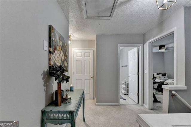 10000 Barston Ct, Johns Creek, GA 30022 - hall featuring attic access, light colored carpet, and a textured ceiling