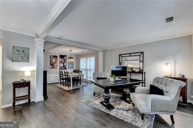 10000 Barston Ct, Johns Creek, GA 30022 - office featuring ornate columns, crown molding, and wood finished floors