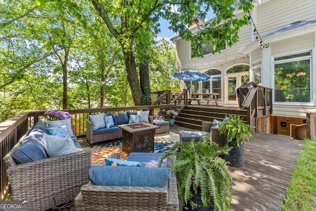 2936 Summitop Rd NE, Marietta, GA 30066 - deck with an outdoor living space with a fire pit