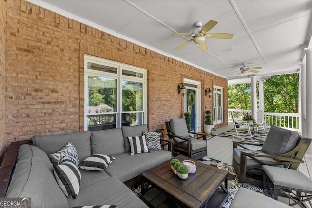 2936 Summitop Rd NE, Marietta, GA 30066 - porch with outdoor lounge area and ceiling fan