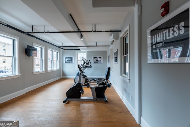 1 E 3rd Ave Unit 302, Rome, GA 30161 - workout room with a wall mounted AC, wood finished floors, and a garage