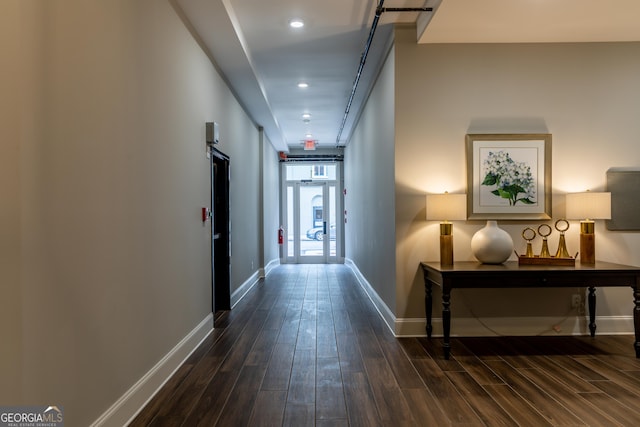 1 E 3rd Ave Unit 302, Rome, GA 30161 - corridor featuring dark wood-type flooring, baseboards, and recessed lighting
