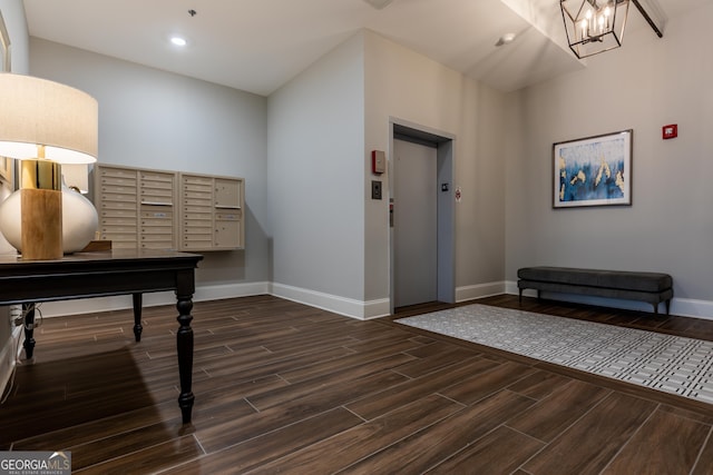 1 E 3rd Ave Unit 302, Rome, GA 30161 - office area featuring elevator, baseboards, dark wood-style flooring, and recessed lighting