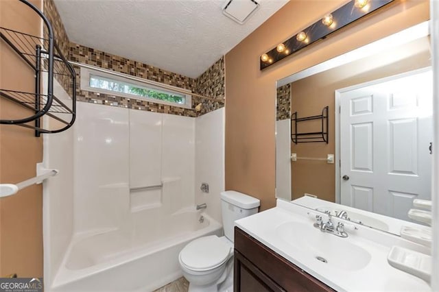 916 Forest Pointe Way, Jonesboro, GA 30238 - bathroom featuring vanity, toilet,  shower combination, and a textured ceiling