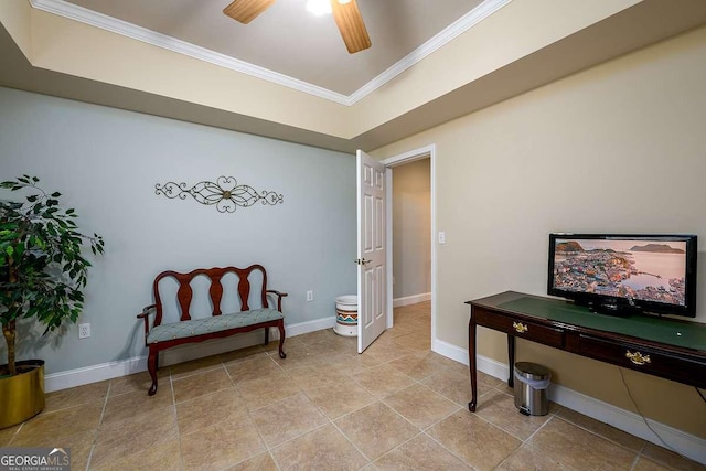 2484 Mossy Branch Dr, Snellville, GA 30078 - sitting room with ornamental molding, baseboards, and ceiling fan