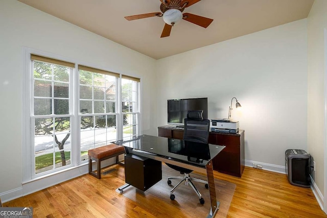 2484 Mossy Branch Dr, Snellville, GA 30078 - office with light wood-style floors, baseboards, and ceiling fan