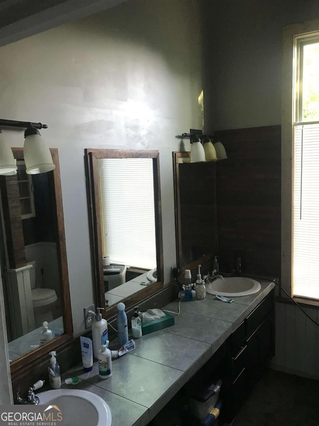 1432 Calhoun St, Macon, GA 31201 - bathroom featuring double vanity, healthy amount of natural light, and toilet