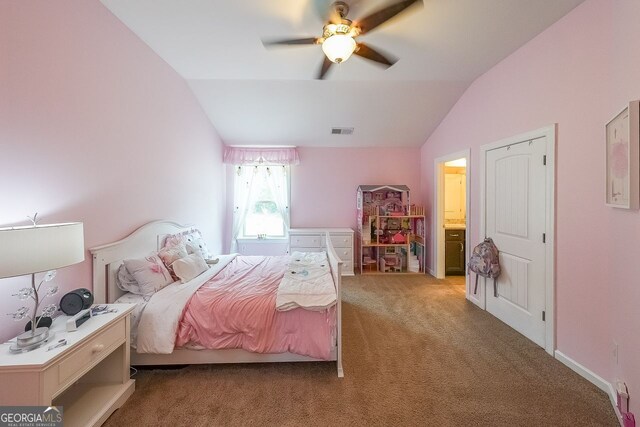 265 Enfield Ln, Mcdonough, GA 30252 - bedroom with vaulted ceiling, light carpet, and ceiling fan
