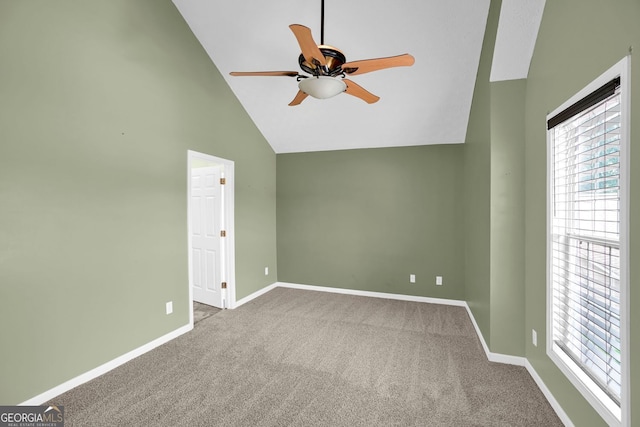 4000 Mcpherson Dr, Acworth, GA 30101 - spare room with a ceiling fan, carpet flooring, and high vaulted ceiling
