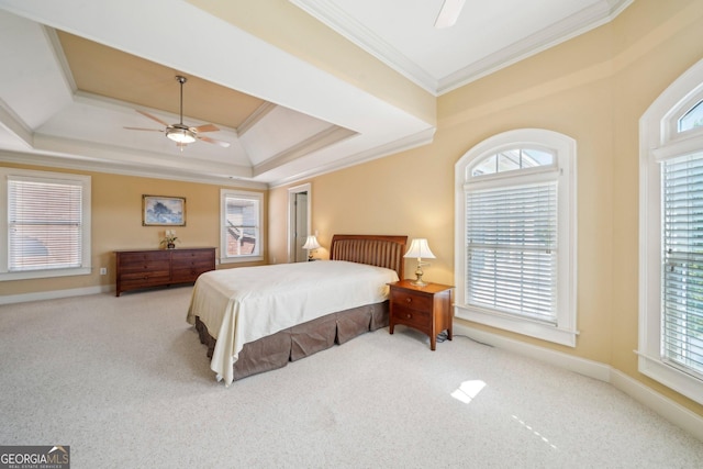 2871 Trailing Ivy Way, Buford, GA 30519 - bedroom with crown molding, carpet floors, multiple windows, and a raised ceiling