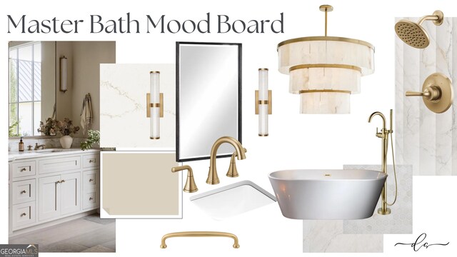 7160 Shady Grove Rd, Cumming, GA 30041 - full bath with vanity, a marble finish shower, and a freestanding bath
