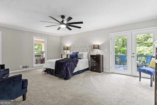 1143 Mcgarity Rd, Mcdonough, GA 30252 - bedroom featuring access to exterior, ornamental molding, french doors, carpet, and baseboards