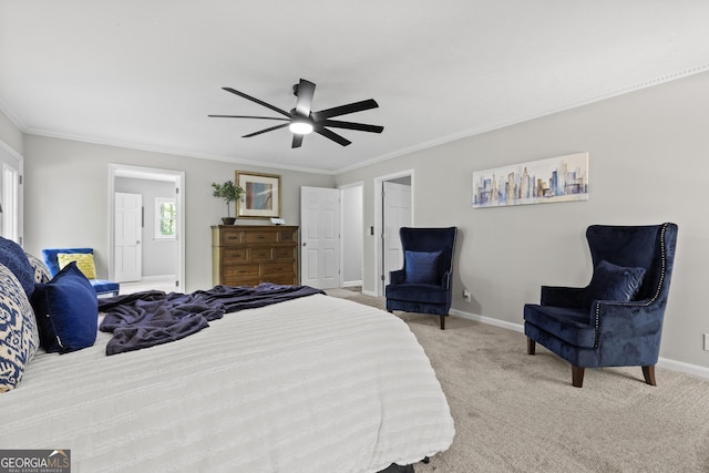 1143 Mcgarity Rd, Mcdonough, GA 30252 - bedroom featuring carpet, baseboards, crown molding, and ceiling fan
