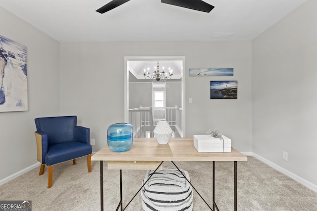 1143 Mcgarity Rd, Mcdonough, GA 30252 - office featuring carpet flooring, a chandelier, baseboards, and a ceiling fan