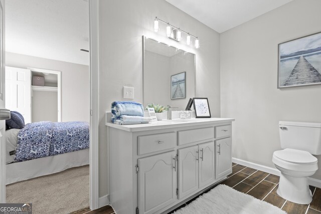 1143 Mcgarity Rd, Mcdonough, GA 30252 - ensuite bathroom with wood finish floors, vanity, baseboards, and toilet