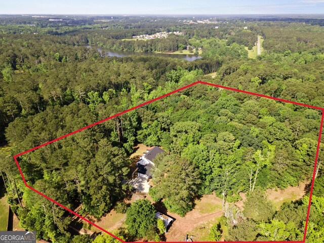 1143 Mcgarity Rd, Mcdonough, GA 30252 - aerial overview of property's location with a heavily wooded area, a nearby body of water, and property boundaries highlighted