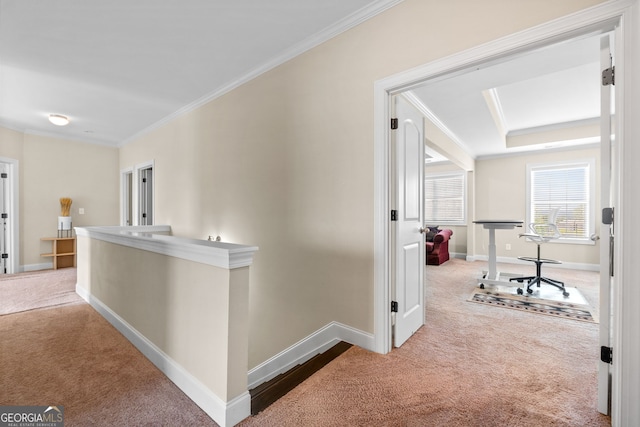 1516 Winward Dr, Locust Grove, GA 30248 - hallway with carpet flooring, ornamental molding, and baseboards