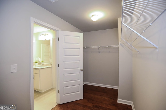 2304 Shetley Creek Dr, Norcross, GA 30071 - spacious closet with wood finished floors, a sink, and lofted ceiling
