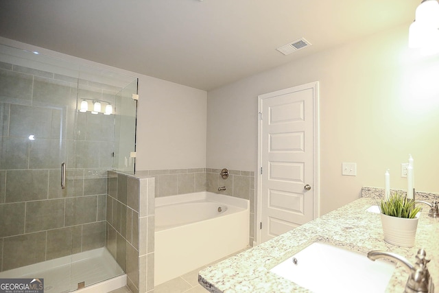 2304 Shetley Creek Dr, Norcross, GA 30071 - bathroom with double vanity, a garden tub, a stall shower, and tile patterned flooring