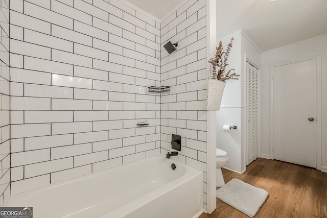 130 April Trce, Dawsonville, GA 30534 - full bath featuring toilet, shower / bathtub combination, wood finished floors, and ornamental molding