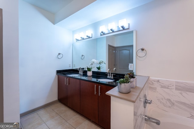 390 17th St NW Unit 2040, Atlanta, GA 30363 - bathroom featuring a garden tub, double vanity, and tile patterned floors