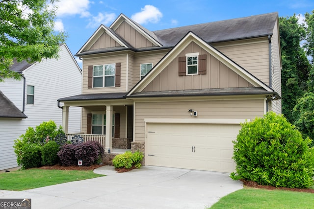 1537 Maplecliff Way, Sugar Hill, GA 30518 - craftsman inspired home featuring board and batten siding, covered porch, concrete driveway, and an attached garage