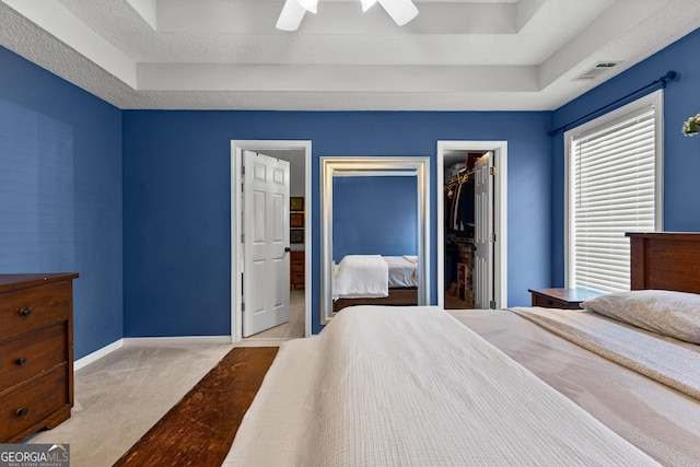 264 Baldwin Ct, Newnan, GA 30263 - carpeted bedroom featuring a raised ceiling, a closet, ceiling fan, and a walk in closet