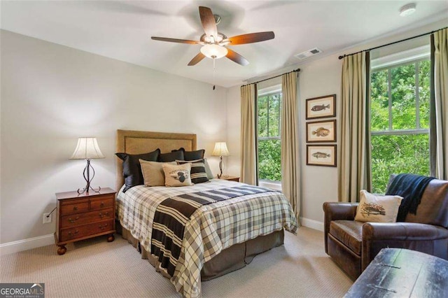 4355 Parkside Pl, Sandy Springs, GA 30342 - bedroom featuring baseboards, light colored carpet, and a ceiling fan
