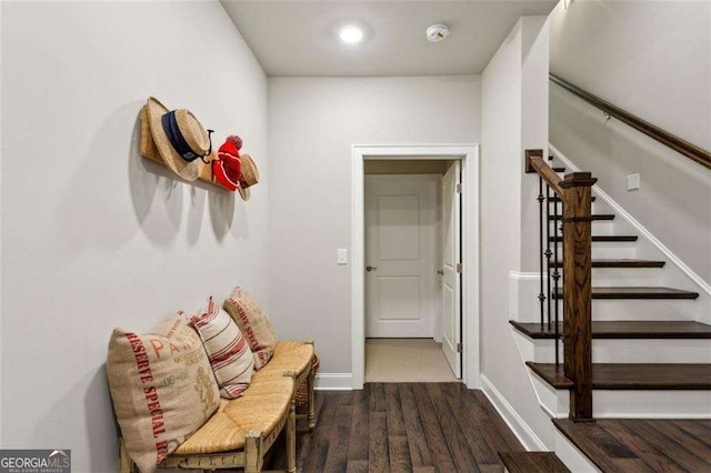4355 Parkside Pl, Sandy Springs, GA 30342 - hallway with wood finished floors, stairway, baseboards, and recessed lighting