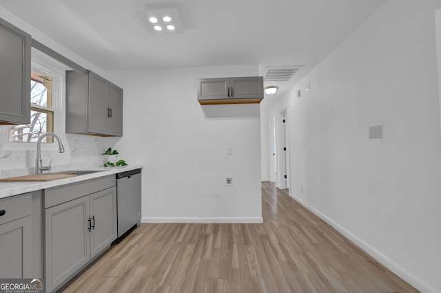 2030 Euclid St, Statham, GA 30666 - kitchen featuring gray cabinets, dishwasher, and light wood-style flooring