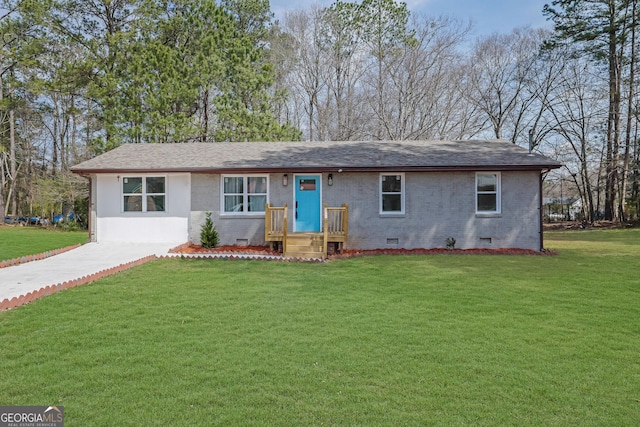 2030 Euclid St, Statham, GA 30666 - ranch-style house featuring crawl space, a front lawn, roof with shingles, and brick siding