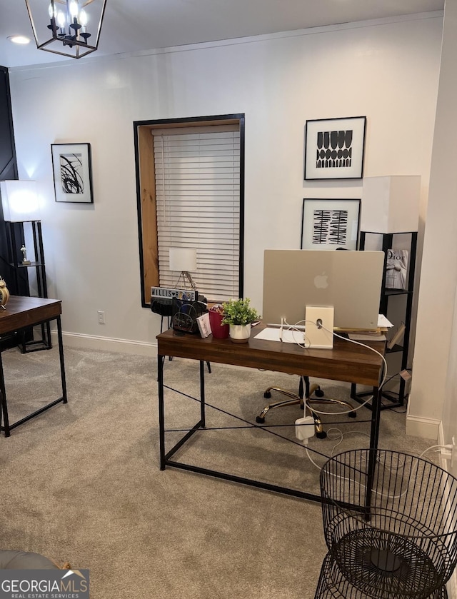 40 Legend Creek Chase, Douglasville, GA 30134 - carpeted office space with baseboards, a chandelier, and ornamental molding