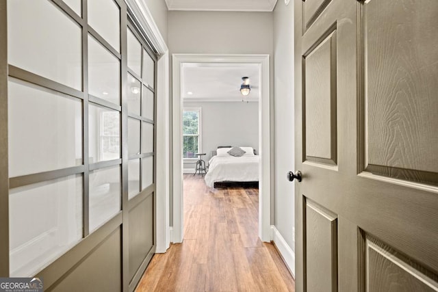 2230 Ewing Chapel Rd, Dacula, GA 30019 - hall with light wood-style floors and crown molding