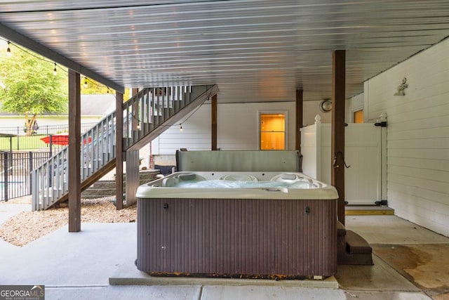 2230 Ewing Chapel Rd, Dacula, GA 30019 - view of patio / terrace with a hot tub and stairway