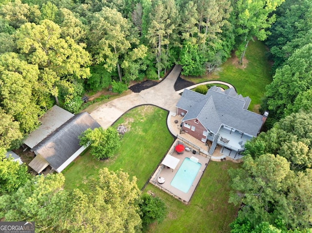 2230 Ewing Chapel Rd, Dacula, GA 30019 - aerial view of property and surrounding area featuring a forest and a pool