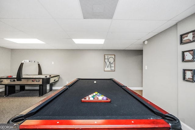 704 Branchview Ct, Mcdonough, GA 30252 - game room with billiards, baseboards, and a drop ceiling