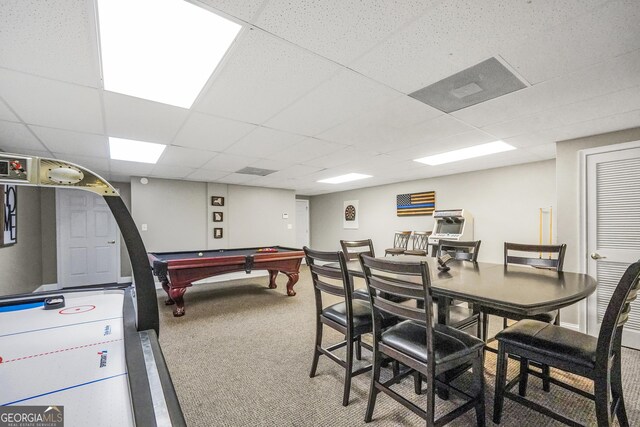 704 Branchview Ct, Mcdonough, GA 30252 - recreation room with carpet, a paneled ceiling, and pool table