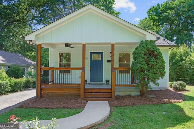 5 Windsor Ter, Avondale Estates, GA 30002 - bungalow with a porch, board and batten siding, and ceiling fan