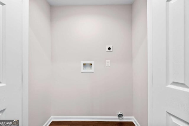 5 Windsor Ter, Avondale Estates, GA 30002 - washroom featuring hookup for an electric dryer, hookup for a washing machine, and dark wood-type flooring