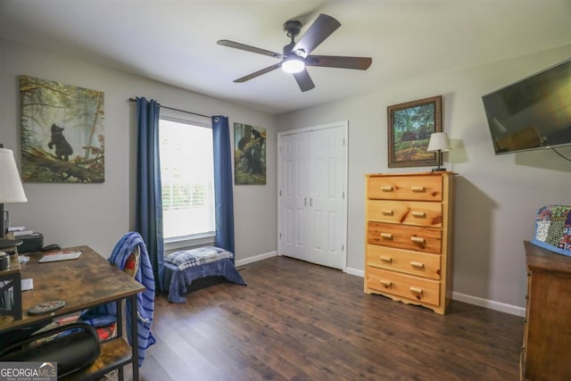 287 Napier Dr, Eatonton, GA 31024 - home office featuring dark wood-type flooring, baseboards, and a ceiling fan