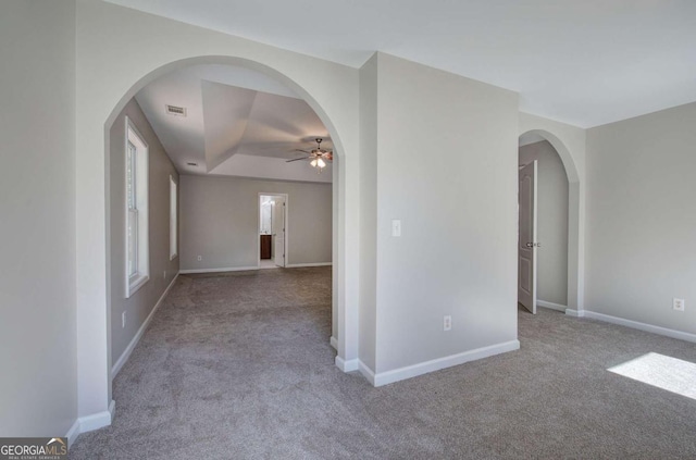 26 Ivey Meadow Dr, Dallas, GA 30132 - carpeted empty room with a ceiling fan, arched walkways, and baseboards