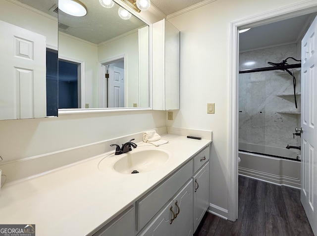 712 Boy Scout Rd, Newnan, GA 30263 - full bathroom with vanity, wood finished floors, crown molding, shower / bathtub combination, and toilet