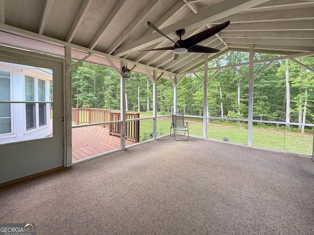 712 Boy Scout Rd, Newnan, GA 30263 - unfurnished sunroom featuring a ceiling fan and lofted ceiling
