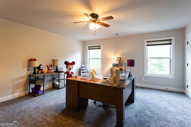 632 Creekside Trce, Covington, GA 30014 - carpeted office space with ceiling fan and baseboards
