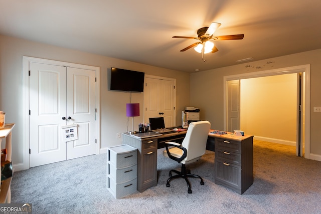 632 Creekside Trce, Covington, GA 30014 - office featuring ceiling fan, light colored carpet, and baseboards