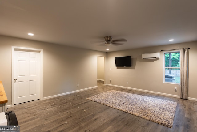 632 Creekside Trce, Covington, GA 30014 - unfurnished living room with a ceiling fan, recessed lighting, baseboards, wood finished floors, and a wall unit AC