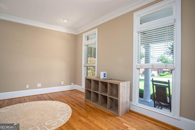 395 Grove Ridge Dr, Loganville, GA 30052 - spare room with ornamental molding, wood finished floors, and baseboards